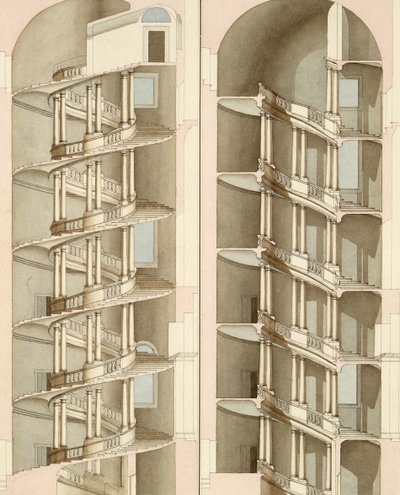 The Staircase of the Villa Farnese, Caprarola, 1800 by English School